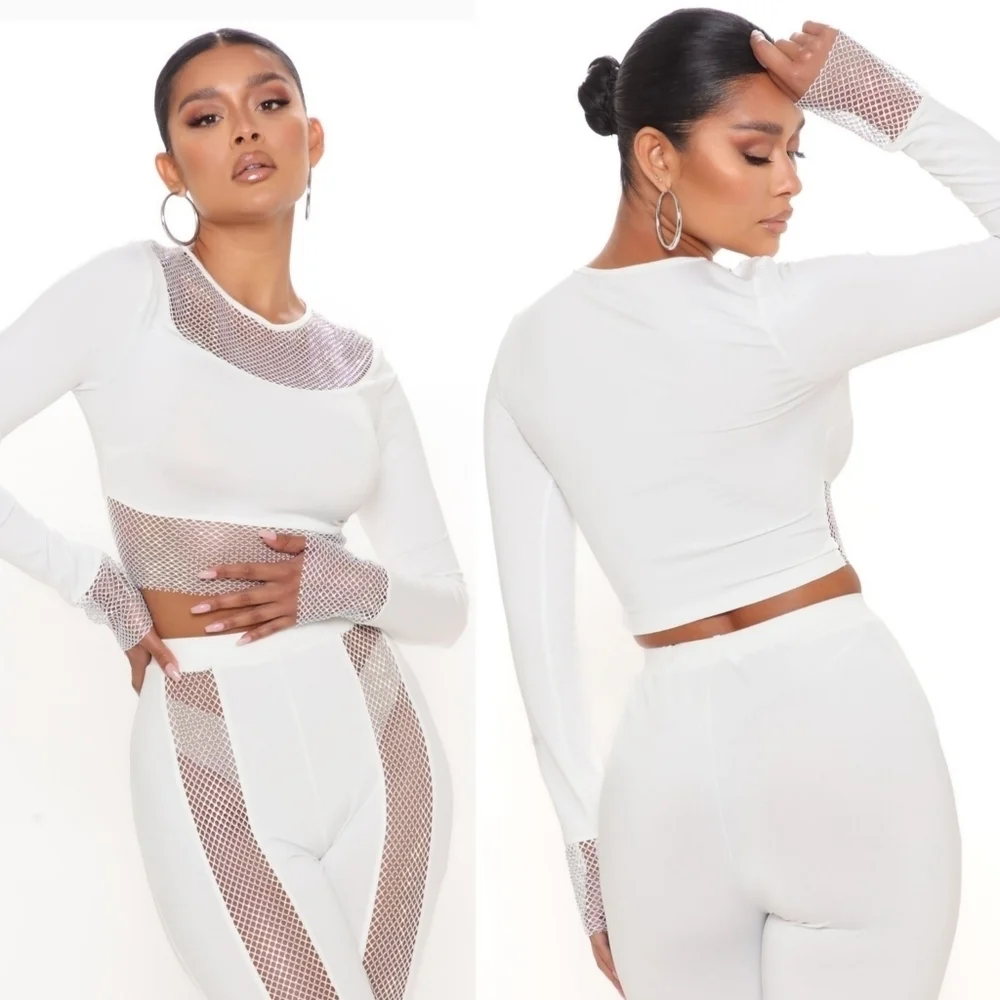 NWT On The Town White Rhinestone Co-ord Legging Set Size Medium